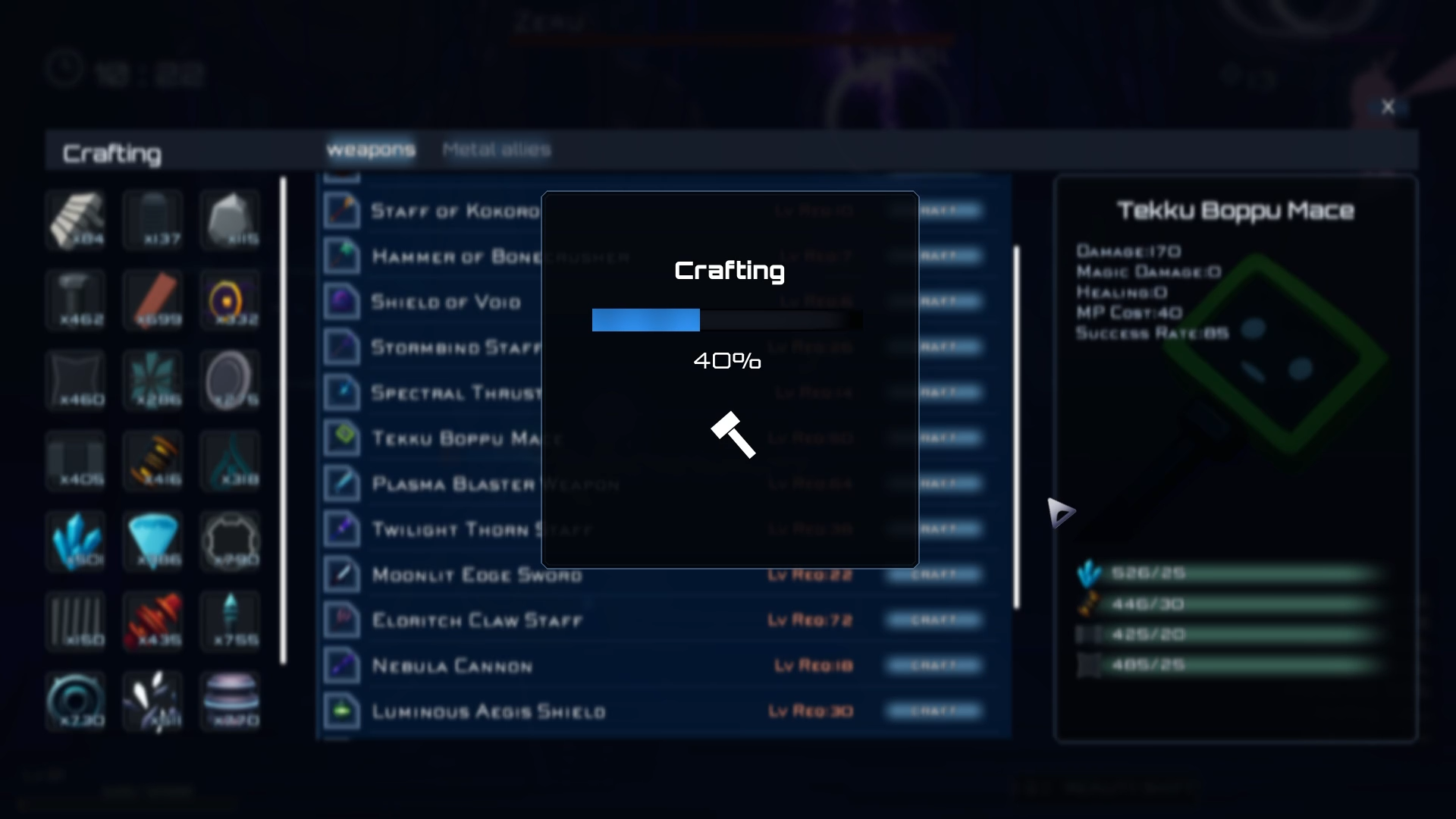 Crafting screen