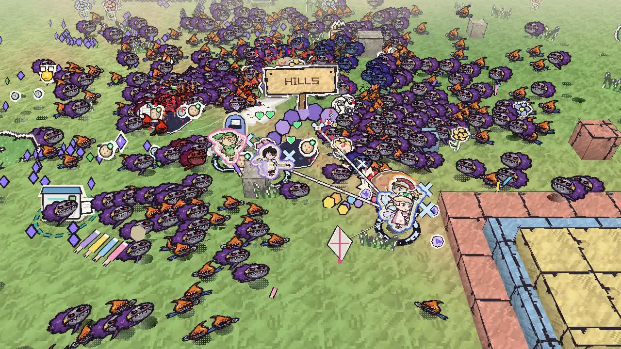 Four heroes fight a horde in Rakuworld