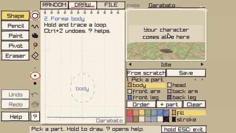 A hero is drawn in the editor and then fights in the game
